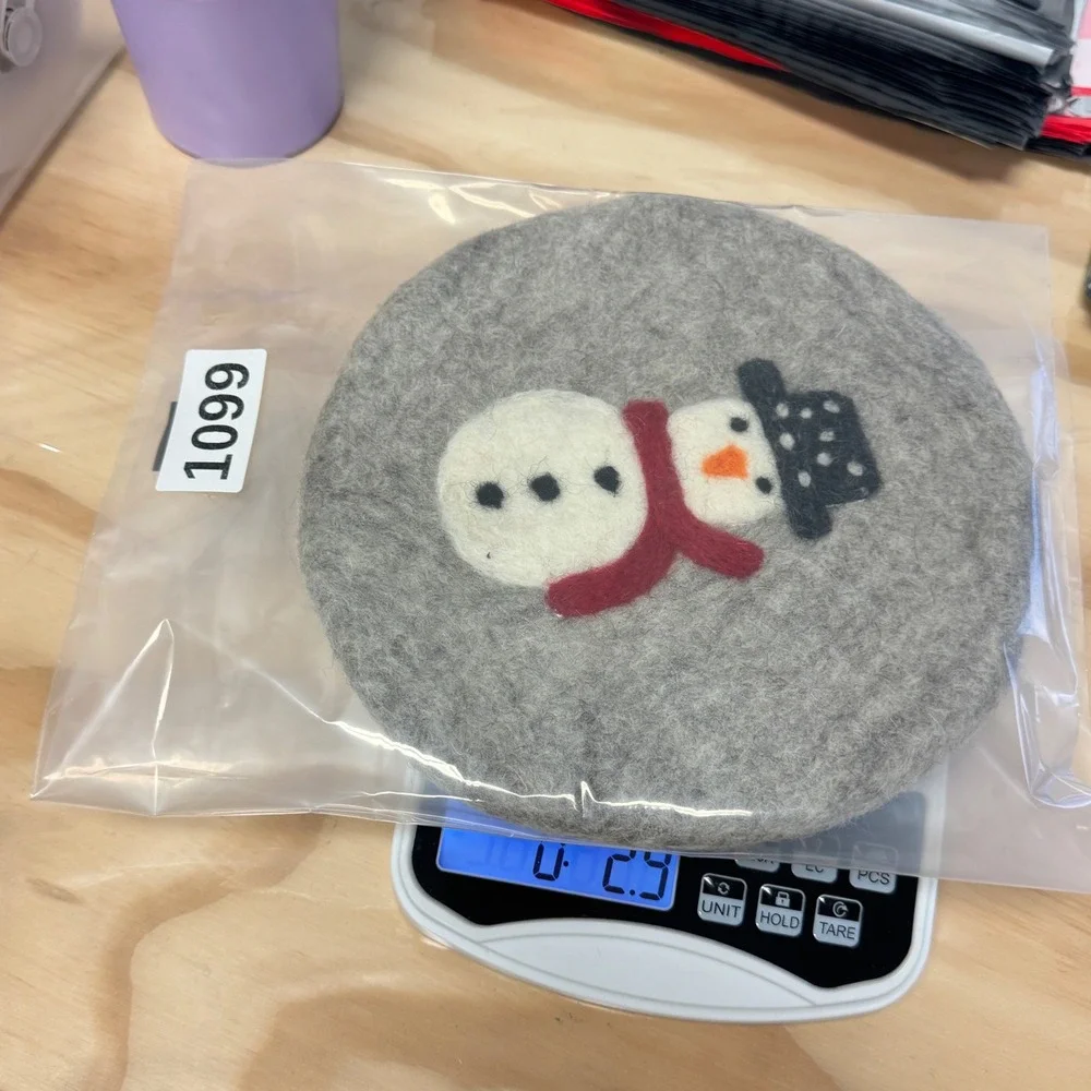 Handmade Felted Wool Snowman Trivet 8.5